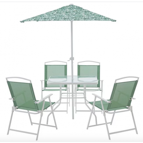 Green Leaf Print Miami Outdoor Patio Set 6 Piece