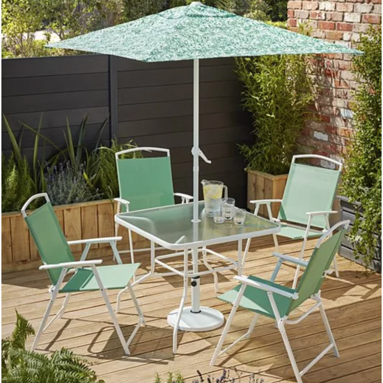 Green Leaf Print Miami Outdoor Patio Set 6 Piece